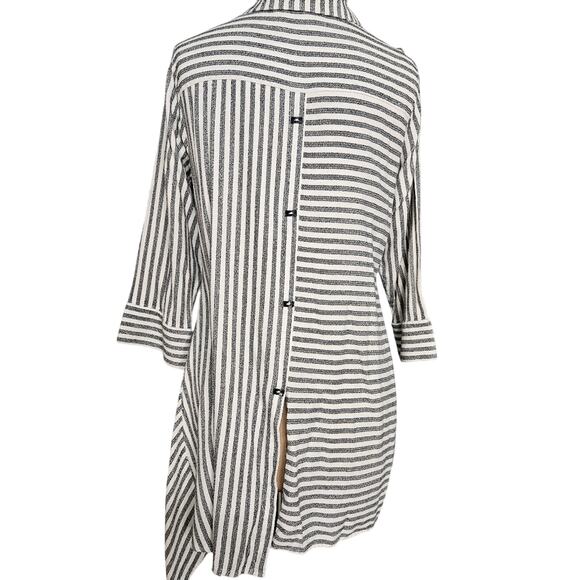 Soft Surroundings Tunic Top Asymmetric Striped Gray White Womens Large Standout - Picture 3 of 16